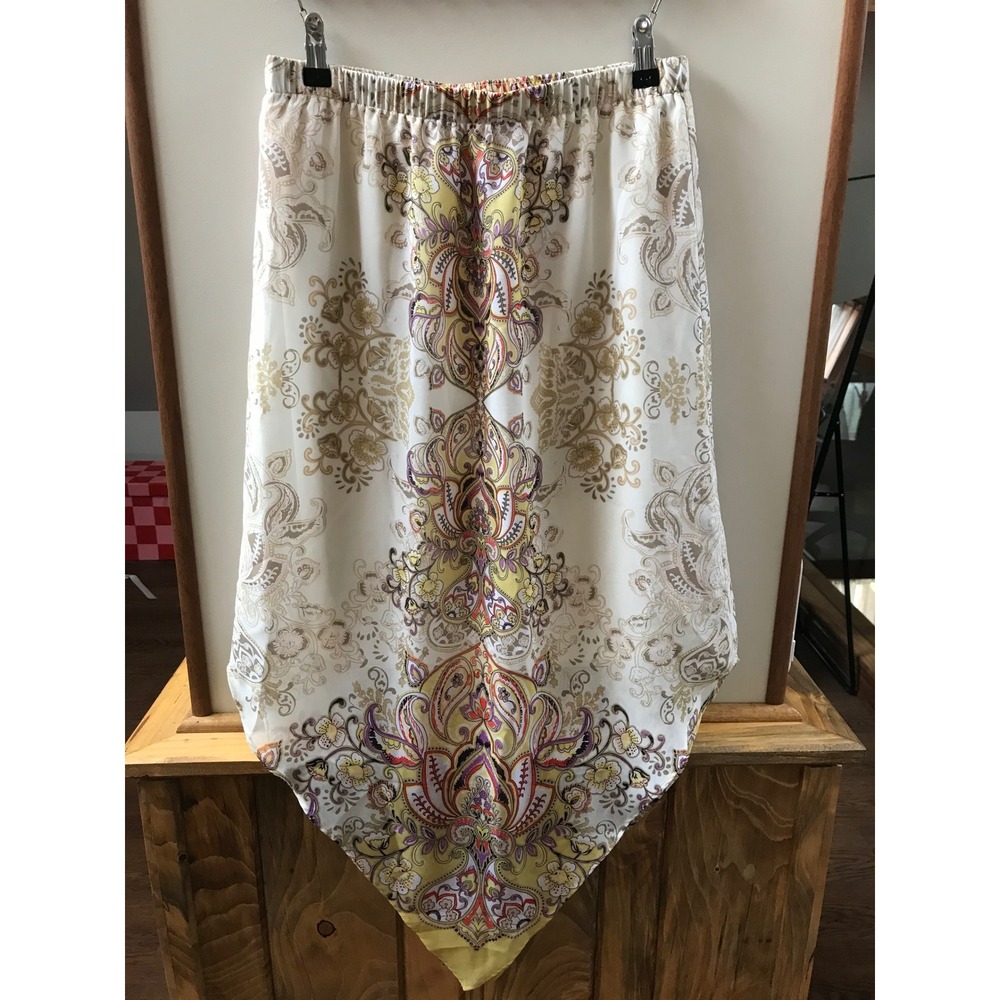 Cato Handkerchief Hem Skirt Womens Medium Cream Paisley Boho Chiffon